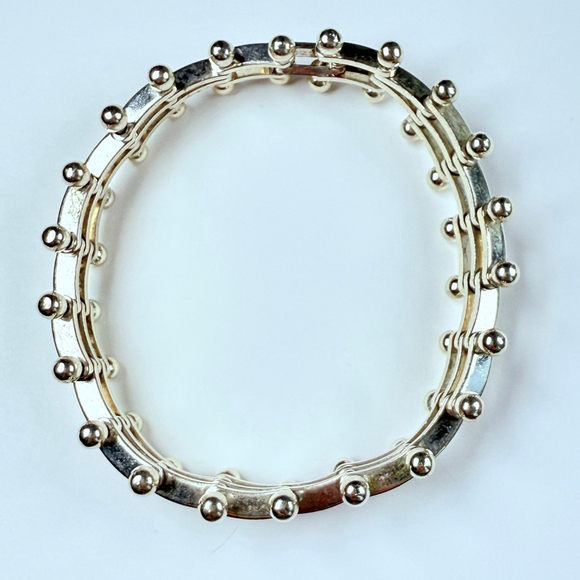 Modernist Sterling Silver DNA Ball & Bead Bar Link Sterling Silver VTG Bracelet - Picture 3 of 8